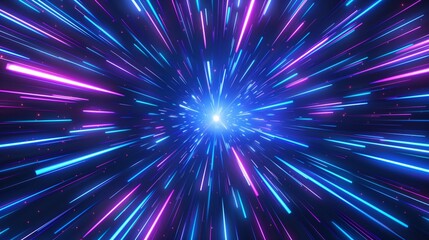 Fototapeta premium Black background with blue and purple light streaks, abstract, digital art, dynamic motion.