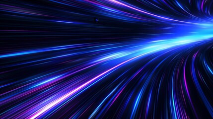 Black background with blue and purple streaks of light, abstract, digital art, motion blur.