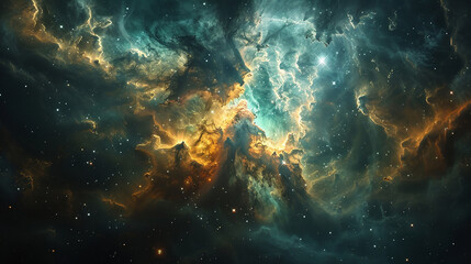 Fototapeta premium Vibrant Photo of a Nebula's Star-Studded Beauty Exploring the Celestial Splendor of Deep Space in Vivid Detail