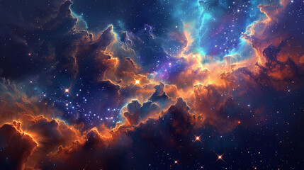 Fototapeta premium Vibrant Photo of a Nebula's Star-Studded Beauty Exploring the Celestial Splendor of Deep Space in Vivid Detail