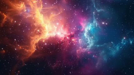 Naklejka premium Vibrant Photo of a Nebula's Star-Studded Beauty Exploring the Celestial Splendor of Deep Space in Vivid Detail