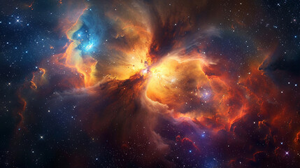 Vibrant Photo of a Nebula's Star-Studded Beauty Exploring the Celestial Splendor of Deep Space in Vivid Detail