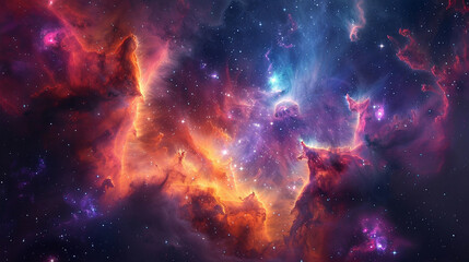 Naklejka premium Vibrant Photo of a Nebula's Star-Studded Beauty Exploring the Celestial Splendor of Deep Space in Vivid Detail