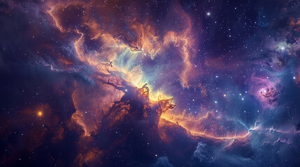 Fototapeta premium Vibrant Photo of a Nebula's Star-Studded Beauty Exploring the Celestial Splendor of Deep Space in Vivid Detail