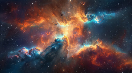 Fototapeta premium Vibrant Photo of a Nebula's Star-Studded Beauty Exploring the Celestial Splendor of Deep Space in Vivid Detail