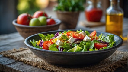 Greek salad, closeup view
