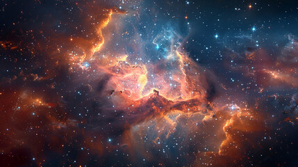 Fototapeta premium Vibrant Photo of a Nebula's Star-Studded Beauty Exploring the Celestial Splendor of Deep Space in Vivid Detail