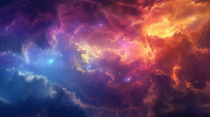 Obraz premium Vibrant Photo of a Nebula's Star-Studded Beauty Exploring the Celestial Splendor of Deep Space in Vivid Detail