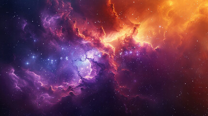 Fototapeta premium Vibrant Photo of a Nebula's Star-Studded Beauty Exploring the Celestial Splendor of Deep Space in Vivid Detail