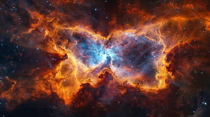 Fototapeta premium Vibrant Photo of a Nebula's Star-Studded Beauty Exploring the Celestial Splendor of Deep Space in Vivid Detail