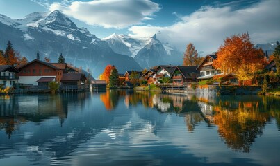 Fototapeta premium A scenic lake with houses at the sides