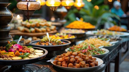Obraz premium A buffet table with a variety of food, including appetizers, desserts