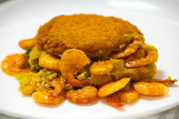 Traditional Brazilian acarajé, food of African origin based on vatapá, caruru and dry shrimp 