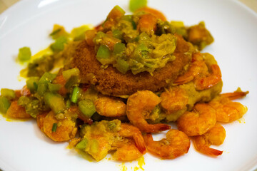 Traditional Brazilian acarajé, food of African origin based on vatapá, caruru and dry shrimp 