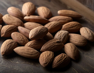 background wallpaper of melted chocolate against a pile of almoads generative ai