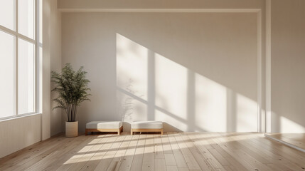 Minimalist Modern Living Room With White Walls and Wooden Floors