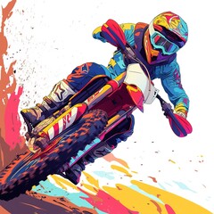 A skillful motocross racer soars into the air during an exhilarating race, Sticker,