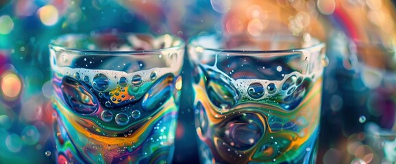 Foamy Beer Glasses, Colorful Splashes, Fluid Shapes, International Beer Day Background