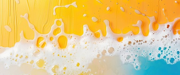Fototapeta premium Foamy Beer Splashes, Bold Hues, Dynamic Motion, International Beer Day Background