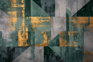 Abstract artistic background. Retro, nostalgic, golden brushstrokes. Textured background. Oil on canvas. modern Art. geometric, green, gray,