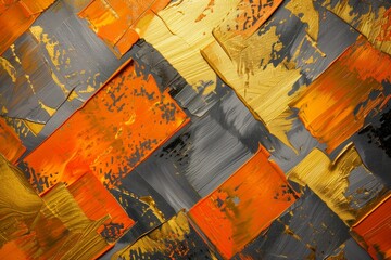 Abstract artistic background. Golden brushstrokes. Textured background. Oil on canvas. modern Art. Geometric, orange, gray,