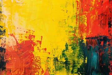 Abstract multicolor painting wtih grunge texture on canvas. Artwork mix brush stroke, splash color and oil,acrylic paint element. Modern contemporary art with yellow,red color for