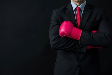 Competitive office environment  businessman in boxing gloves symbolizing workplace competition