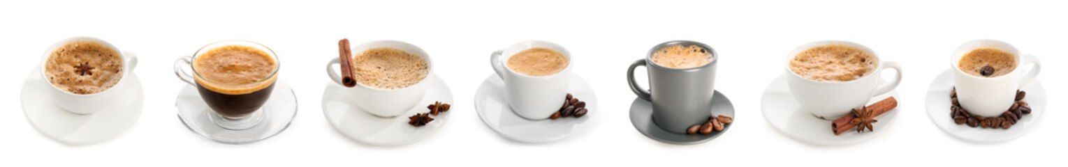 Set of delicious espresso on white background