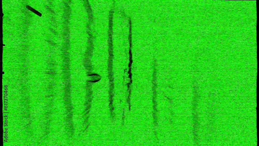 Poster green background with flashy fast motion texture particles, scratches, glitches and distorted flicke