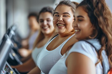 Obese woman actively engaged in fitness routines at the gym for health and wellness improvement