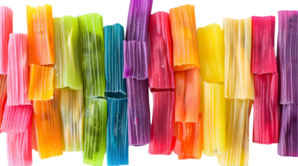  A vibrant assortment of pork, chicken, and veggie tamales neatly arranged in a colorful pattern on a, transparent background