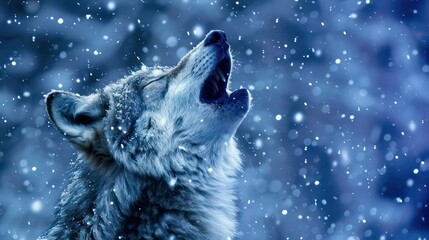 Captivating image of a wolf howling with glowing snowflakes