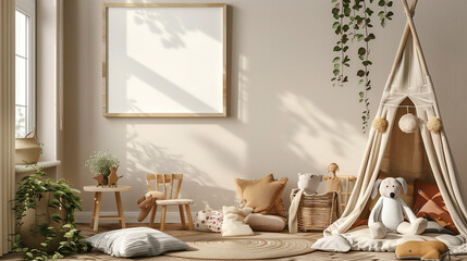 Childs Room With Teepee and Stuffed Animals