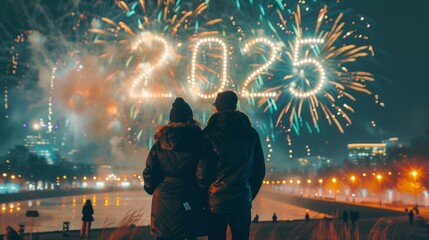 fireworks showing "2025" and a couple 1