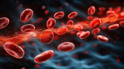 Blood circulation vessels illustration medical research, flow inside body, red cells