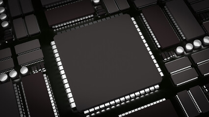The Ic and pcb Board for technology or it concept 3d rendering.