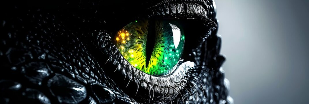 Enigmatic alien eyes with swirling galaxies of color and depth hint at mysterious intelligence