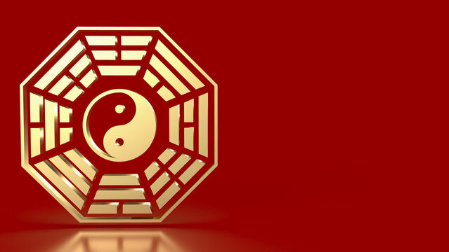 The Gold Bagua symbol of taoism for religion concept 3d rendering.