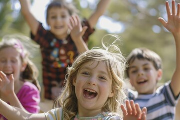 Group of kids having fun in the park on a sunny day.