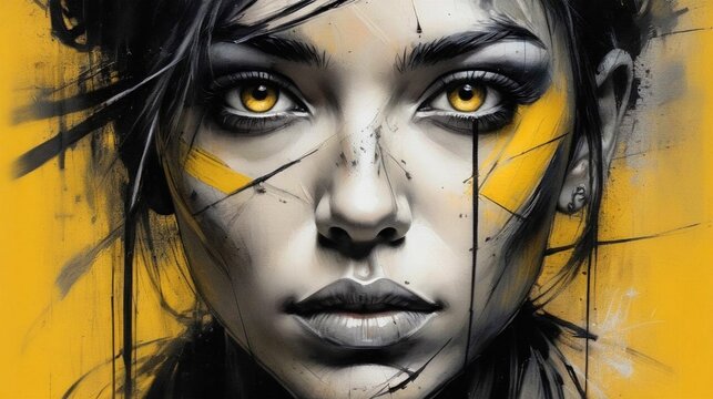 Portrait of a woman's face with tattoos, abstraction, drawing