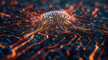 Neural circuit and electronic cyber brain in a quantum computing system. with Imagery AI and Automation background. 