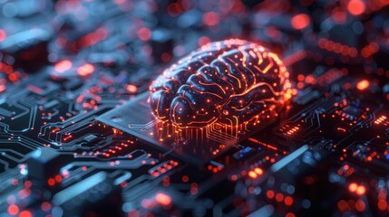 Neural circuit and electronic cyber brain in a quantum computing system. with Imagery AI and Automation background. 