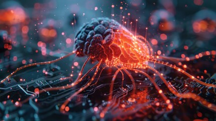 Neural circuit and electronic cyber brain in a quantum computing system. with Imagery AI and Automation background. 