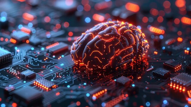 Neural circuit and electronic cyber brain in a quantum computing system. with Imagery AI and Automation background. 