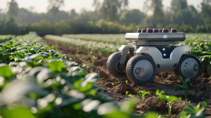 Magazine-style feature on the concept of smart robotic farmers, showcasing the advanced technology 