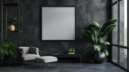 Minimal wooden picture poster frame mockup, Mockup frame in living room interior, 3d render