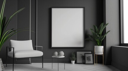 Minimal wooden picture poster frame mockup, Mockup frame in living room interior, 3d render