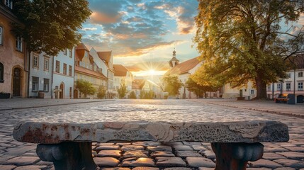 beautiful sunrise in a European town
