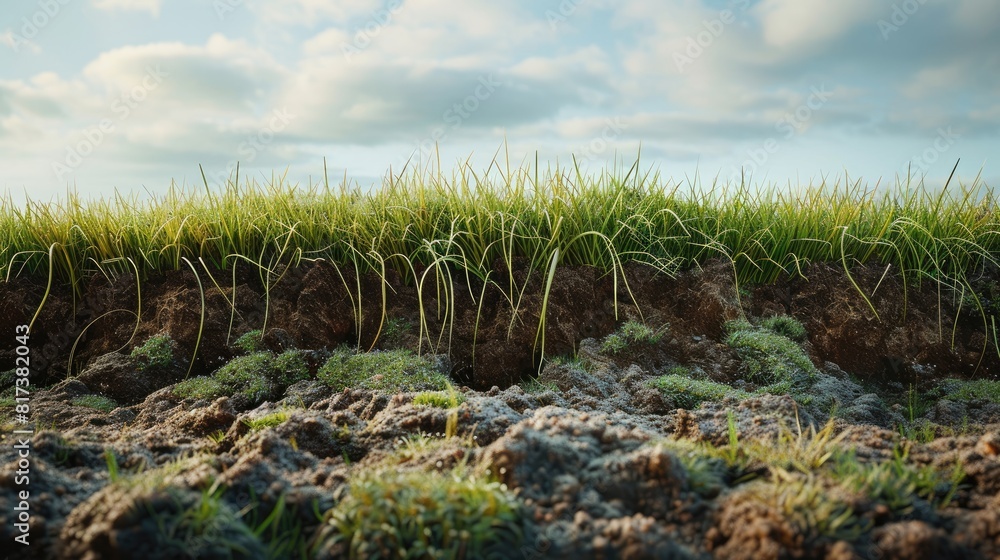 Poster a field of grass with a cloudy sky in the background