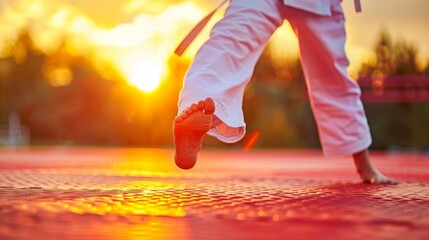 Taekwondo fighter showcases power with roundhouse kick at summer olympics, highlighting athleticism